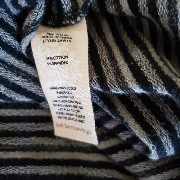 Soft Surroundings Size L Gray & Black Stripe Tunic Cowl Neck Roll tag sleeve - Picture 8 of 8